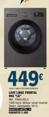 E.Leclerc LAVE LINGE FRONTAL 9KG 'LG' offre