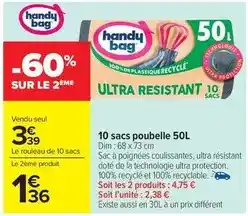 Carrefour Drive Dim - 10 sacs poubelle 50l offre