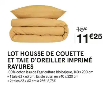 Monoprix Monoprix lot housse de couette et taie d’oreiller imprimé rayures offre