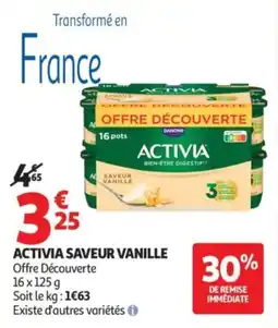 Auchan Supermarché Activia saveur vanille offre