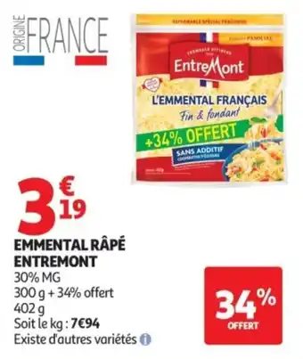 Auchan Supermarché Emmental râpé entremont offre