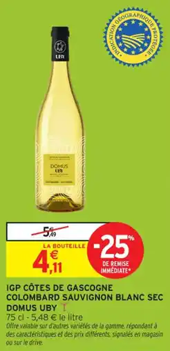 Intermarché Contact Igp côtes de gascogne colombard sauvignon blanc sec domus uby offre