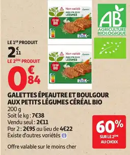 Auchan Galettes épeautre et boulgour aux petits légumes céréal bio offre