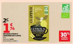 Auchan CLIPPER Infusion citron et gingembre bio offre