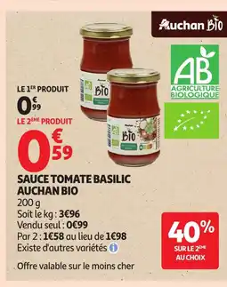 Auchan AUCHAN BIO Sauce tomate basilic offre