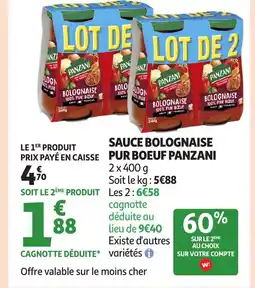 Auchan PANZANI Sauce bolognaise pur boeuf offre