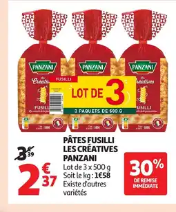 Auchan PANZANI Pâtes fusilli les créatives offre