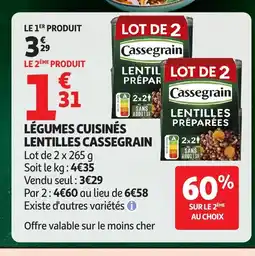 Auchan CASSEGRAIN Légumes cuisinés lentilles offre