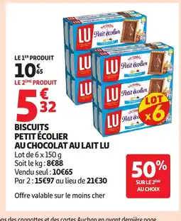 Auchan LU Biscuits petit écolier au chocolat au lait offre