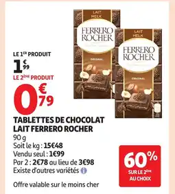 Auchan FERRERO ROCHER Tablettes de chocolat lait offre