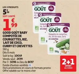 Auchan Good goût baby compotée de courgettes, riz, lait de coco, curry et crevettes offre