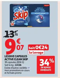 Auchan SKIP Lessive capsules active clean offre