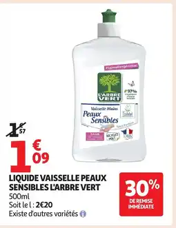 Auchan L'ARBRE VERT Liquide vaisselle peaux sensibles offre