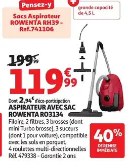 Auchan ROWENTA Aspirateur avec sac ro3134 offre