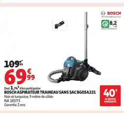 Auchan BOSCH Aspirateur traineau sans sac bg05a221 offre