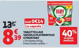 Auchan FAIRY Tablettes lave vaisselle platinum plus citron offre