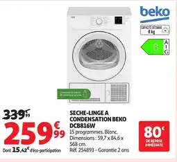 Auchan BEKO Seche-linge a condensation dcb816w offre