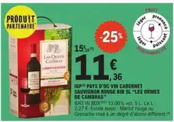 E.Leclerc IGP Pays d'Oc Vin Cabernet Sauvignon Rouge BIB 5L 'Les Ormes de Cambras' offre
