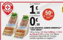 E.Leclerc Club Sandwich Jambon Emmental 'Côté Snack' offre