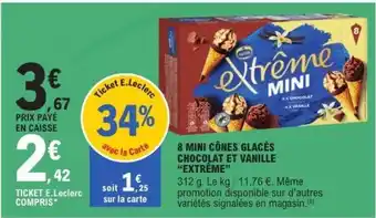 E.Leclerc 8 MINI CÔNES GLACÉS CHOCOLAT ET VANILLE “EXTRÊME” offre