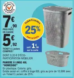 E.Leclerc Paniere à linge 40L 'Homeside' offre