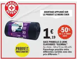 E.Leclerc SACS POUBELLE À LIENS CLASSIQUES “ELEMBAL” offre