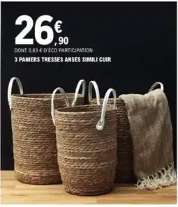 E.Leclerc 3 PANIERS TRESSES ANSES SIMILI CUIR offre