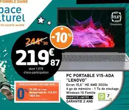 E.Leclerc PC PORTABLE V15-ADA LENOVO offre