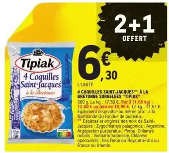 E.Leclerc 4 Coquilles Saint-Jacques à la Bretonne Surgelées Tipiak offre