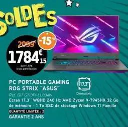 E.Leclerc PC PORTABLE GAMING ROG STRIX “ASUS” offre