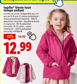 Lidl Lupilu Veste tout temps enfant offre