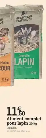 Espace emeraude Aliment complet pour lapin offre