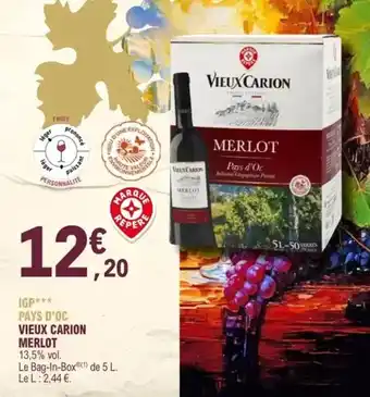 E.Leclerc Pays d'oc vieux carion merlot offre