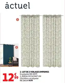 Auchan Lot de 2 voilages imprimes offre