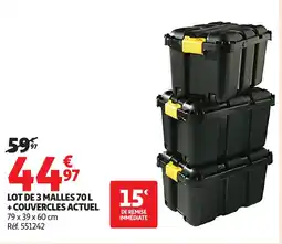 Auchan ACTUEL Lot de 3 malles + couvercles offre