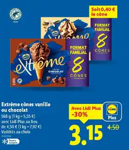 Lidl Extrême cônes vanille ou chocolat offre