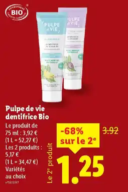 Lidl Pulpe de vie dentifrice Bio offre