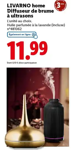 Lidl LIVARNO HOME Diffuseur de brume à ultrasons offre
