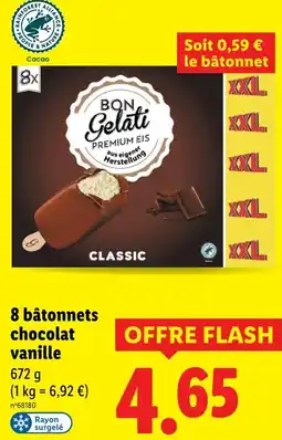 Lidl BON GELATI 8 bâtonnets chocolat vanille offre