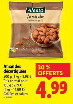 Lidl Alesto Amandes décortiquées offre