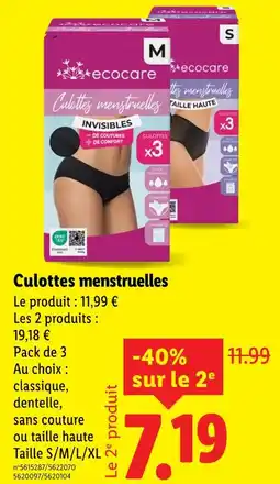 Lidl ECOCARE Culottes menstruelles offre
