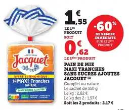Bi1 Pain de mie maxi tranches sans sucres ajoutes jacquet offre