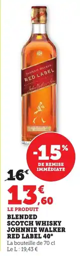 Bi1 Blended scotch whisky johnnie walker red label 40° offre
