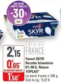 G20 Yaourt skyr recette islandaise 0% m.g. nature yoplait offre