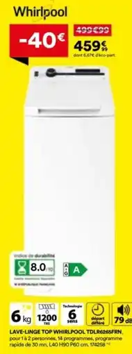 BUT WHIRPOOL Lave-linge top tdlr6265frn offre