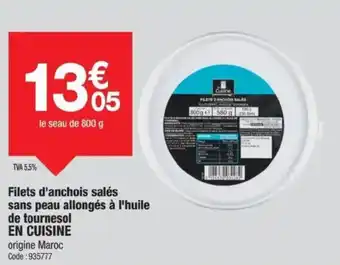 Promocash EN CUISINE Filets d'anchois salés sans peau allongés à l'huile de tournesol offre