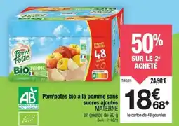 Promocash MATERNE Pom'potes bio à la pomme sans sucres ajoutés offre