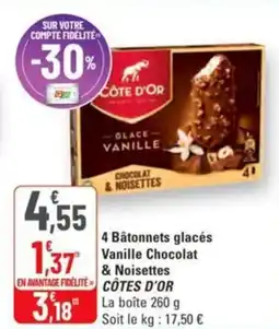 G20 4 bâtonnets glacés vanille chocolat & noisettes côte d'or offre
