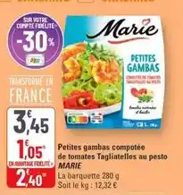 G20 Marie - petites gambas compotée de tomates tagliatelles au pesto offre