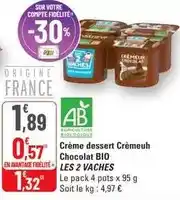G20 Crème dessert crèmeuh chocolat bio offre